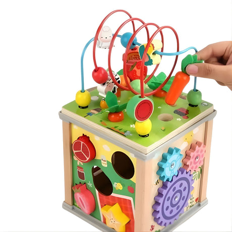 Cub Educativ Montessori din Lemn, Flippy, Multifunctional, Sortare Forme si Culori, Activitati Educative, Multicolor, Jucarie Interactiva - vivimall.ro