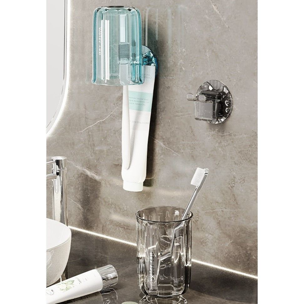 Suport Multifunctional 2 in 1, Pahar si Suport pentru Periuta de Dinti, Vivimall, Plastic, Dimensiune: 10.4 x 7.3 x 7.3 cm, Maro Galbui - vivimall.ro