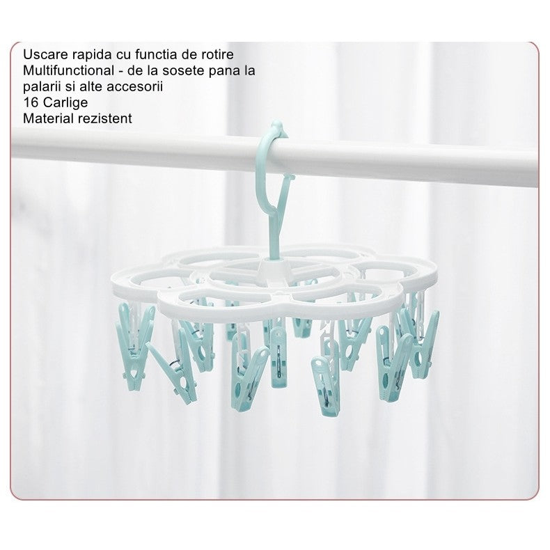 Uscator De Rufe Suspendat Cu 16 Carlige, Rotire 360 Grade, Mateiral Plastic, Usor De Depozitat, Multifunctional, 26 X 21 Cm - vivimall.ro
