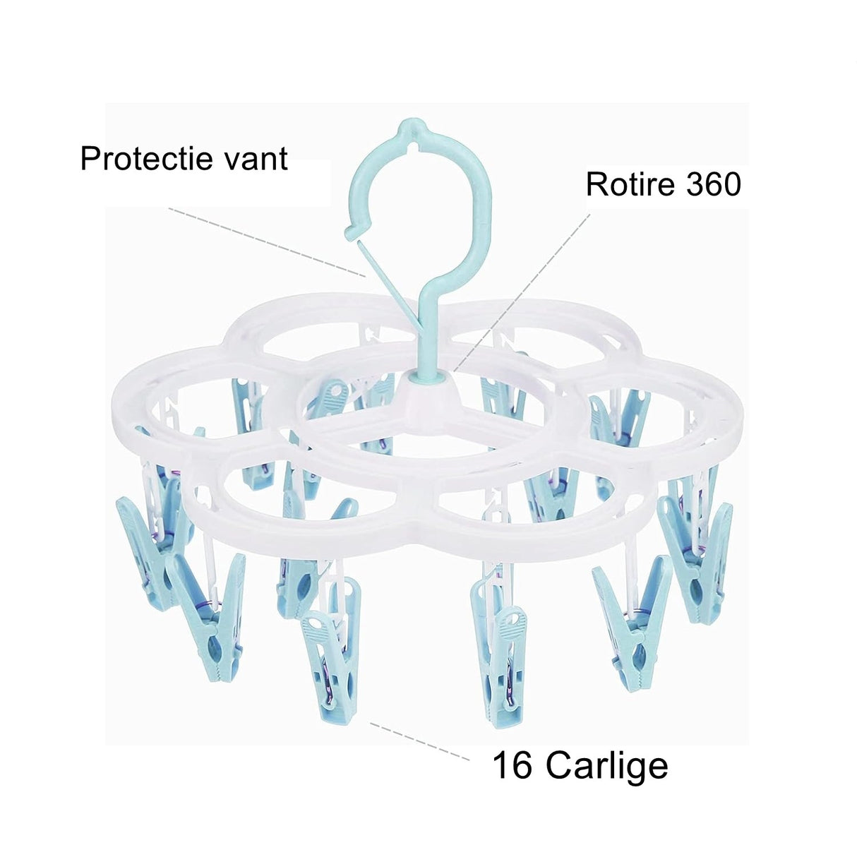 Uscator De Rufe Suspendat Cu 16 Carlige, Rotire 360 Grade, Mateiral Plastic, Usor De Depozitat, Multifunctional, 26 X 21 Cm - vivimall.ro