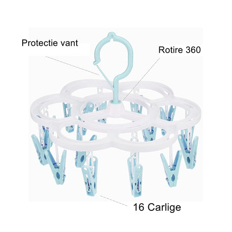 Uscator De Rufe Suspendat Cu 16 Carlige, Rotire 360 Grade, Mateiral Plastic, Usor De Depozitat, Multifunctional, 26 X 21 Cm - vivimall.ro