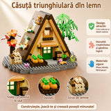 Piese ABS multicolor set construcție Flippy Forest Log Cabin, vedere de sus înainte de asamblare