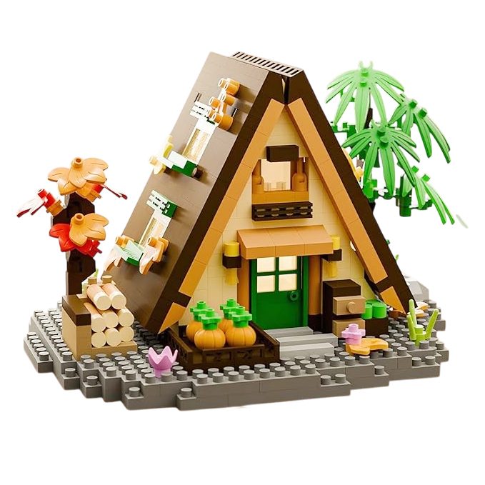 Set construcție Flippy Forest Log Cabin, 721 piese ABS multicolor, vedere frontală ansamblu complet