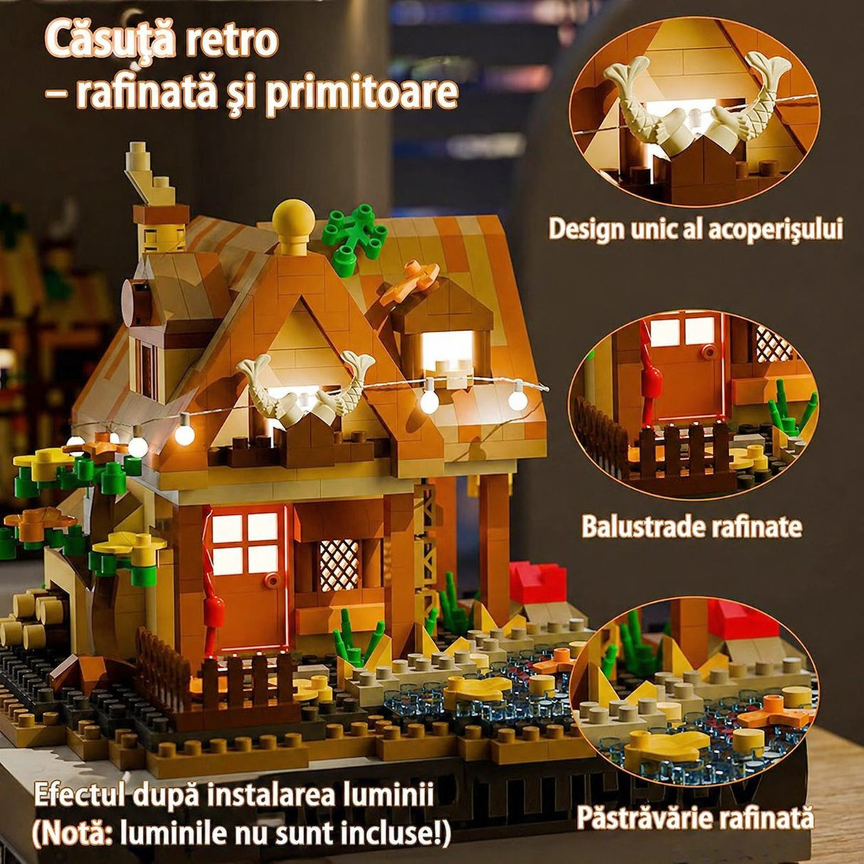 Set constructie, Flippy, Forest Log Cabin, din ABS, Model Casuta Calduroasa, 860 piese, 11.5x10.2x10 cm, Multicolor
