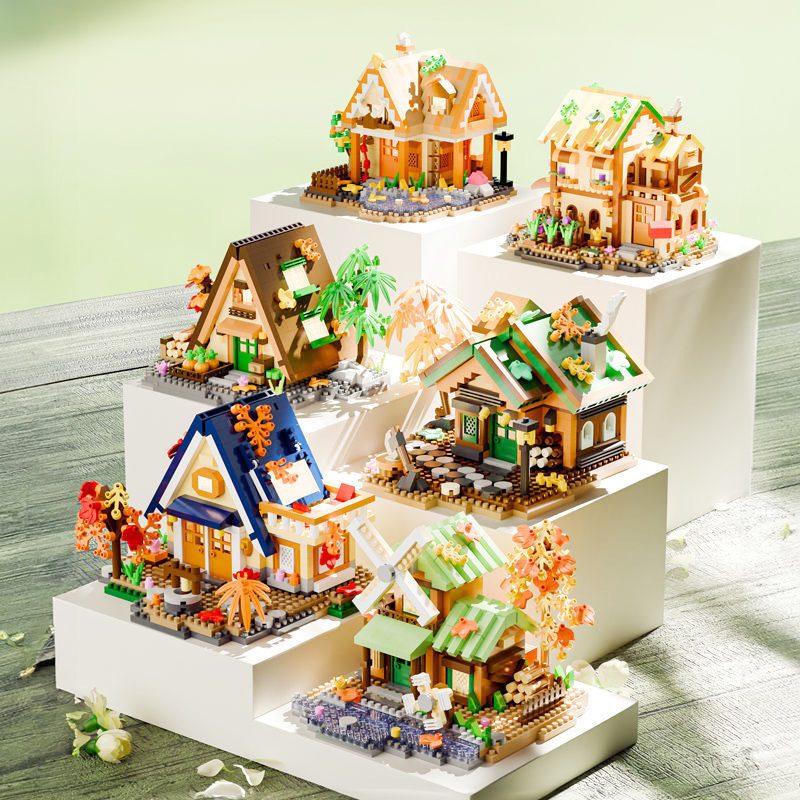 Set constructie, Flippy, Forest Log Cabin, din ABS, Model Casuta Calduroasa, 860 piese, 11.5x10.2x10 cm, Multicolor