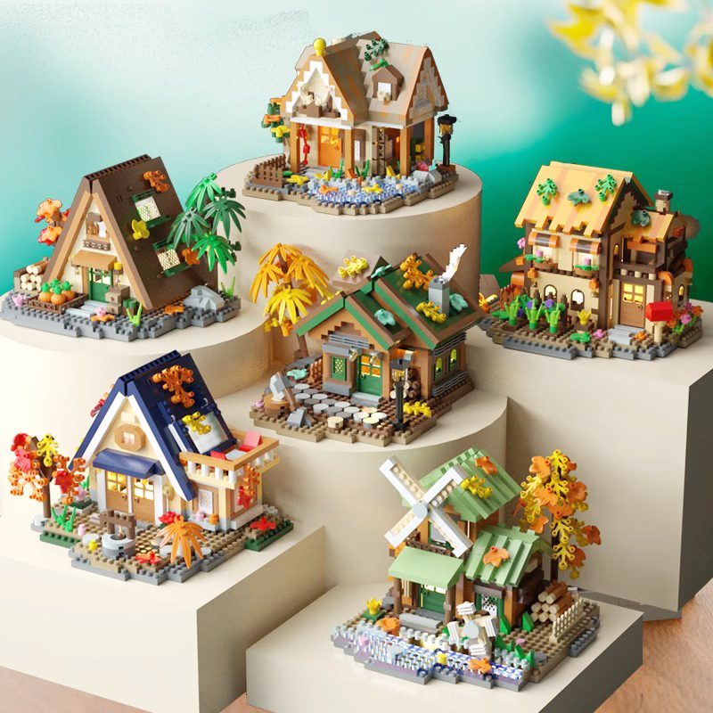 Set constructie, Flippy, Forest Log Cabin, din ABS, Model Casuta Calduroasa, 860 piese, 11.5x10.2x10 cm, Multicolor