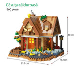 Set constructie, Flippy, Forest Log Cabin, din ABS, Model Casuta Calduroasa, 860 piese, 11.5x10.2x10 cm, Multicolor