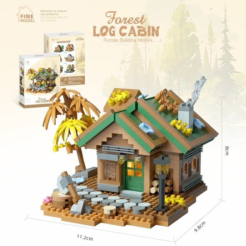 Căsuță din pădure asamblată Flippy Forest Log Cabin, dimensiuni 11.2x9.8x8 cm, vedere frontală