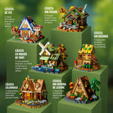 Set constructie, Flippy, Forest Log Cabin, din ABS, Model Casuta cu Moara de Vant, 717 piese, 10.4x11.7x9 cm, Multicolor