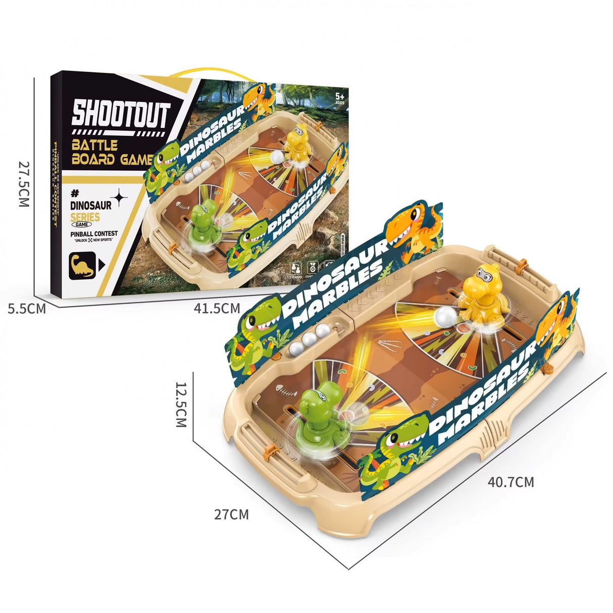 Joc de Masa Interactiv Dino Marbles pentru Copii, Vivimall, 4 Mingi, Tabela Scor, 40.7x27x14 cm, Maro - vivimall.ro