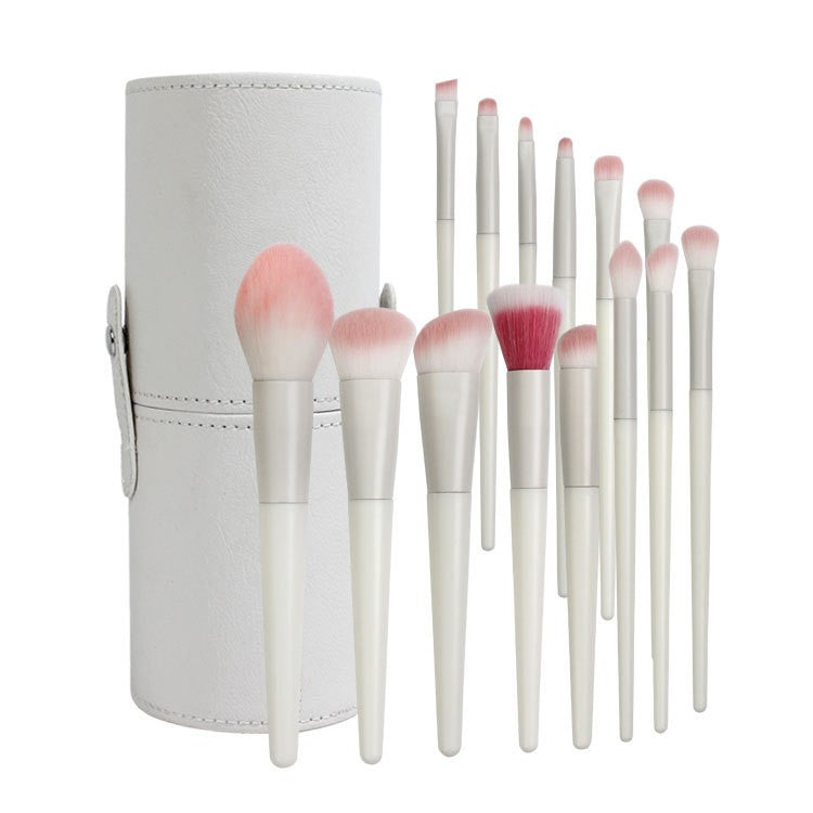 Set 14 Pensule de Machiaj cu Peri Moi, Vivimall, cu Suport pentru Depozitare, Bej - vivimall.ro