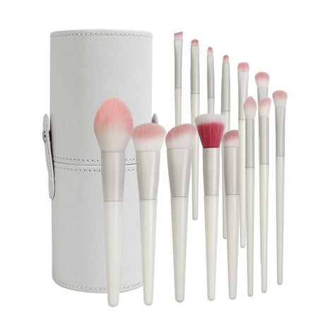 Set 14 Pensule de Machiaj cu Peri Moi, Vivimall, cu Suport pentru Depozitare, Bej - vivimall.ro