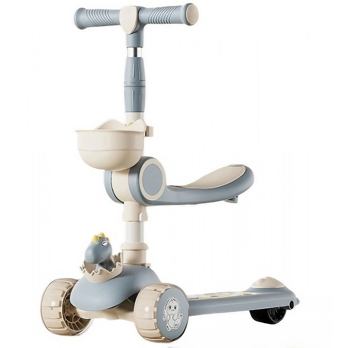 Trotineta Multifunctionala 3 In 1, Pentru Copii, 1-7 Ani, Cu Lumini Si Muzica, Reglabil 360, Pliere Usoara, Reglarea Inaltimii, Bej/ - vivimall.ro