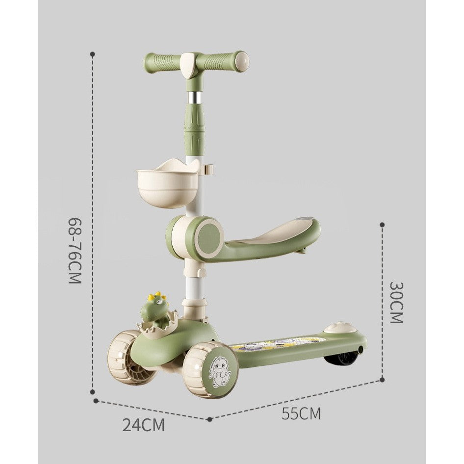 Trotineta Multifunctionala 3 In 1, Pentru Copii, 1-7 Ani, Cu Lumini Si Muzica, Reglabil 360, Pliere Usoara, Reglarea Inaltimii, Bej/ - vivimall.ro