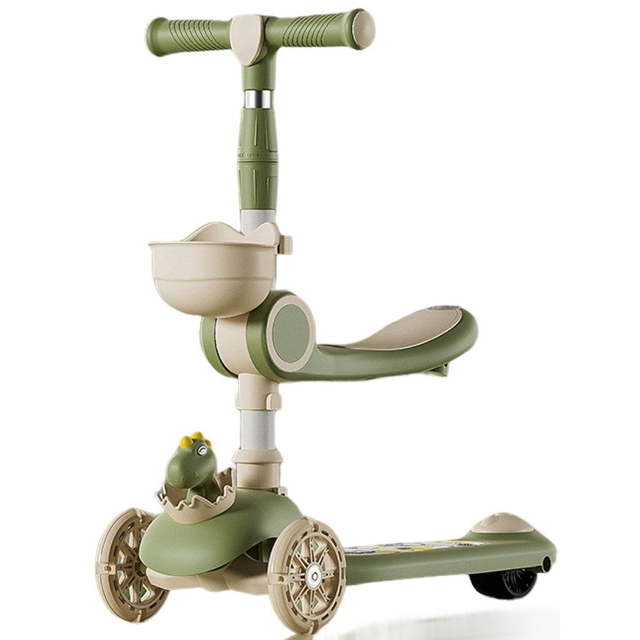 Trotineta Multifunctionala 3 In 1, Pentru Copii, 1-7 Ani, Cu Lumini Si Muzica, Reglabil 360, Pliere Usoara, Reglarea Inaltimii, Bej/ - vivimall.ro