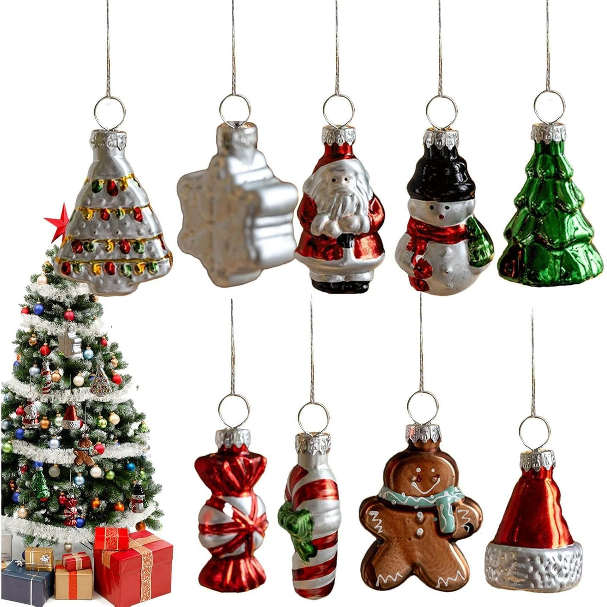 Set 9 Decoratiuni de Craciun, Flippy, pentru Brad, 5 cm, din Sticla, 22 x 12.5 x 4.2 cm, Multicolor - vivimall.ro