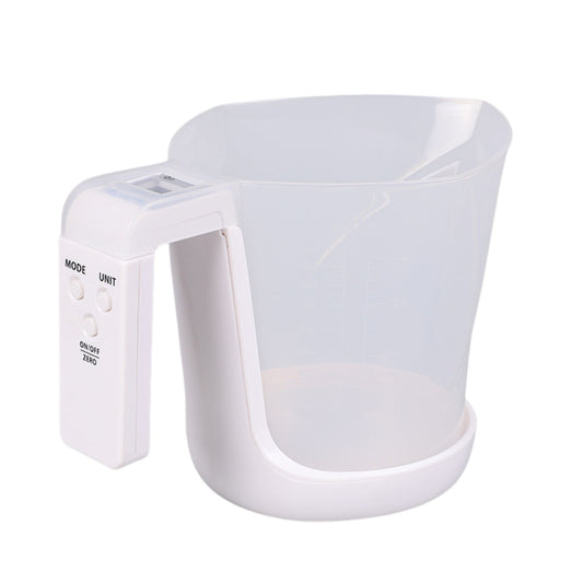 Cântar electronic Flippy 2 în 1 cu cană gradată albă, vedere frontală, capacitate 5 kg