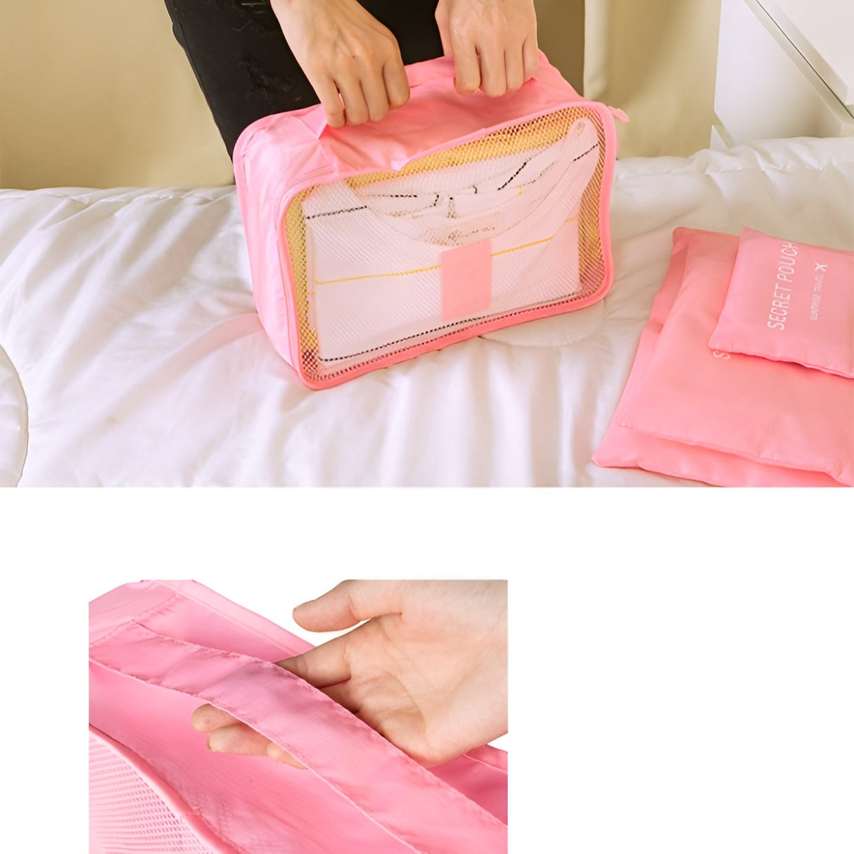 Set 6 Genè›I De Calatorie, Pentru Depozitare, Impermeabile, Organizator, Multifuncè›Ionale, Design Cu Plasa, Pliabile, Fermoar, Dimensiuni Diferite - vivimall.ro
