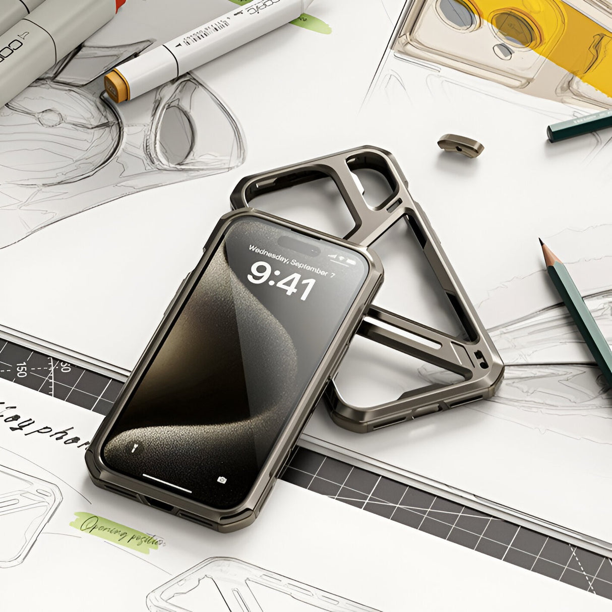 Interior husă Armor Metal gri titan cu suprafață anti-zgârieturi iPhone 15 Pro