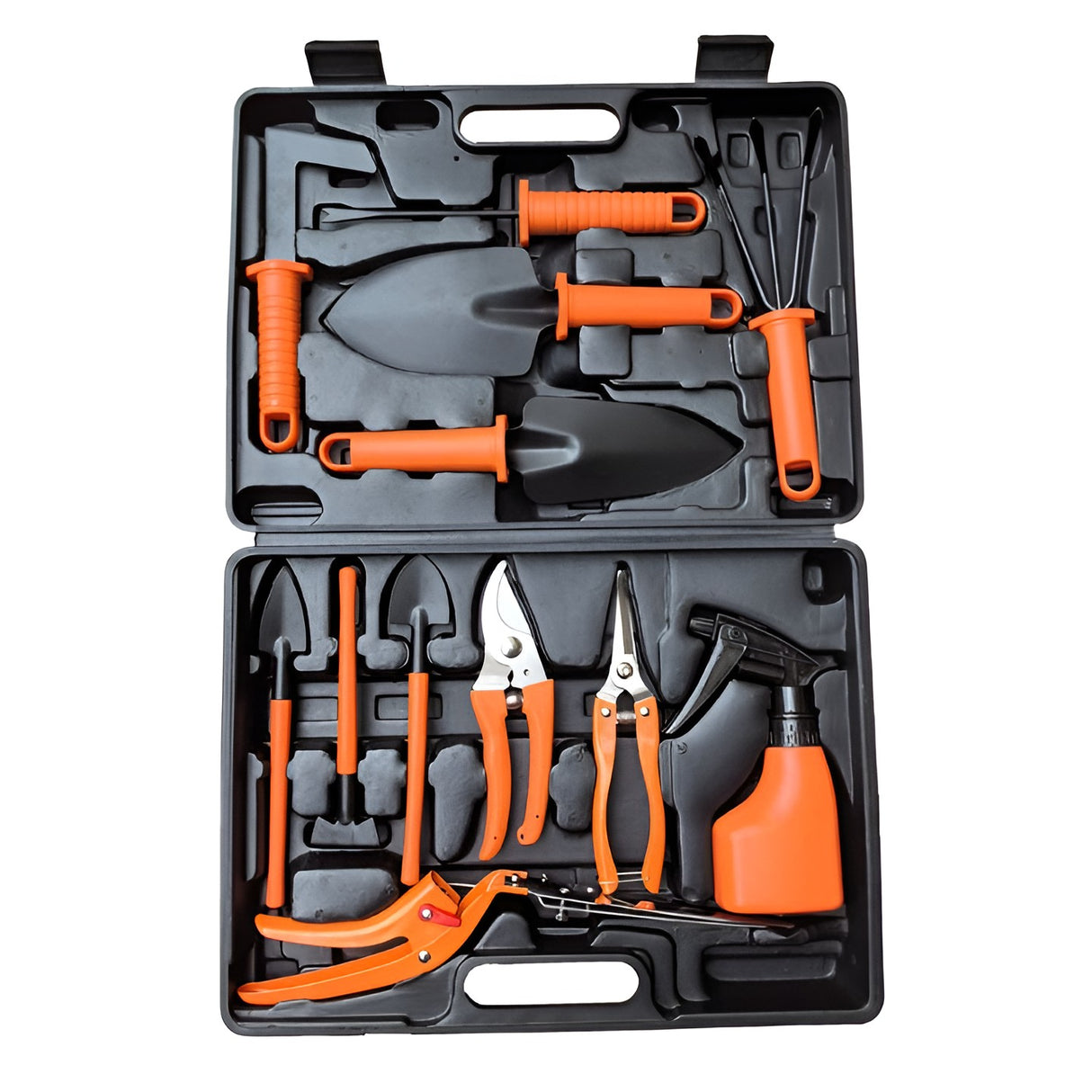 Set 12 Unelte De Gradina, Pentru Plantare Prelucrare Sol Si Ingrijire Plante, Manere Portocalii, Material Pvc Si Cardboard, Cutie Inclusa, 37X28 Cm, Negru - vivimall.ro