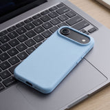 Textură mată anti-alunecare husă silicon lichid Flippy iPhone 17 Air albastru, detaliu grip