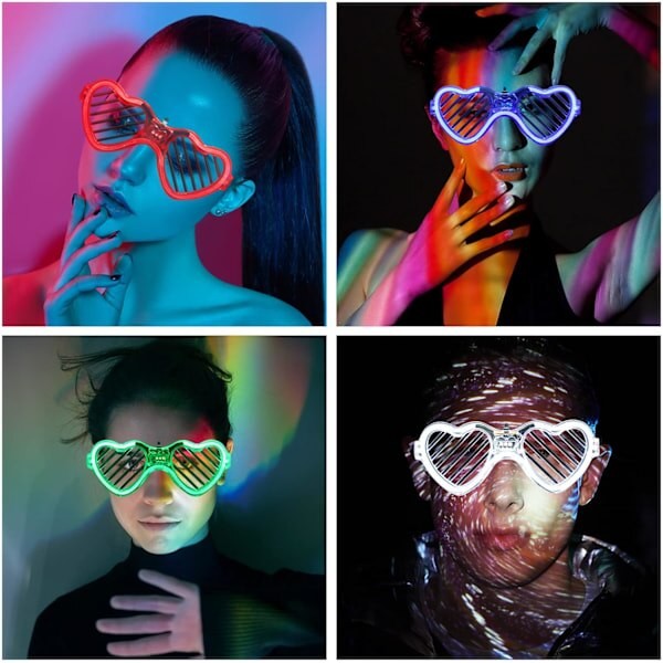 Ochelari LED inimă grilaj aprinși, efecte luminoase multicolore, 3 moduri iluminat