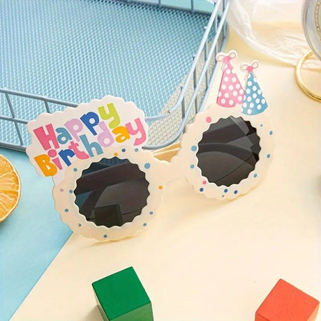 Ochelari Decorativi, Vivimall, pentru Petrecere, din ABS, Unisex, Model Happy Birthday, 13.5 x 8.5 cm, Bej - vivimall.ro