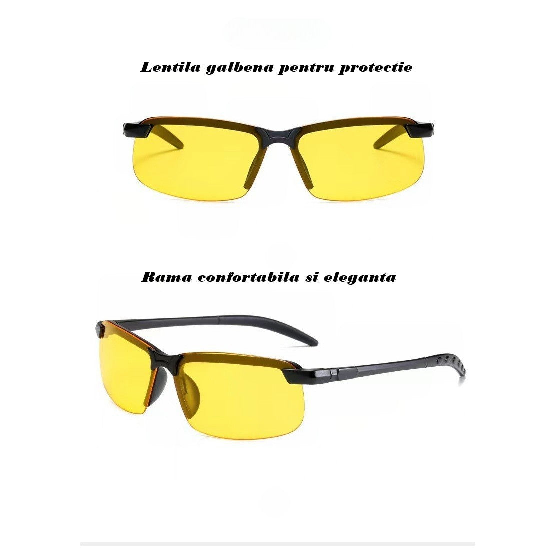 Ochelari pentru Viziune pe Timp de Noapte, Vivimall, Polarizati, pentru Condus, Ciclism, cu Lentila Galbena, pentru Protectie, Rama Neagra, Pc, 14 x 3.7 cm, 15.2 g - vivimall.ro