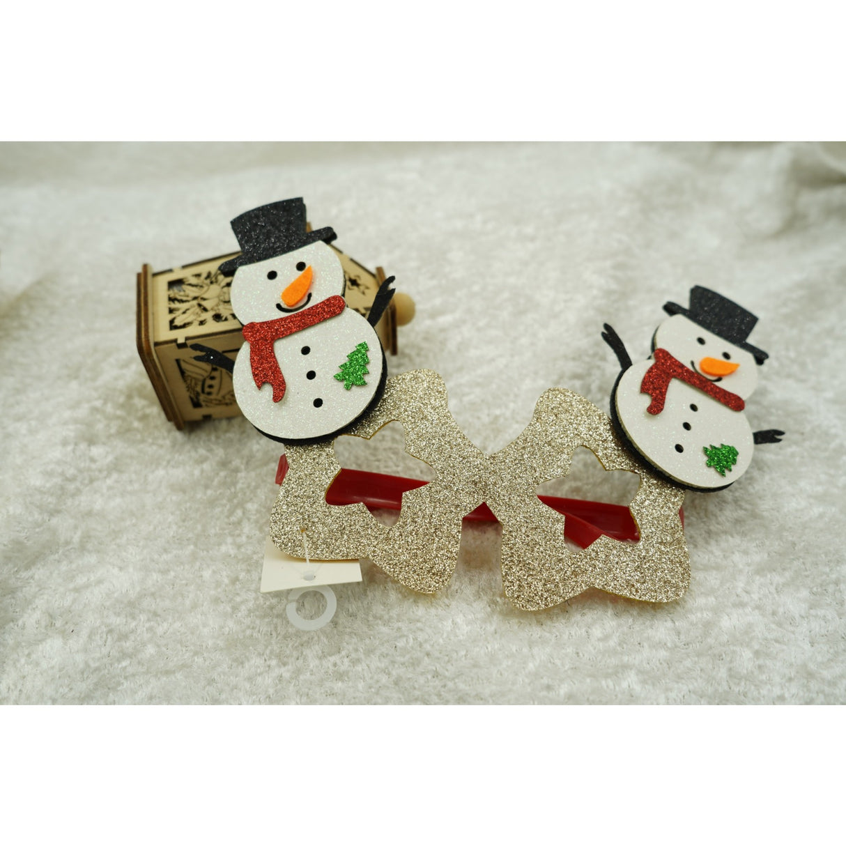 Ochelari petrecere de Craciun, forma de Stea cu Om de Zapada, Bej, din Plastic si Poliester, Flippy - vivimall.ro