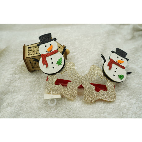 Ochelari petrecere de Craciun, forma de Stea cu Om de Zapada, Bej, din Plastic si Poliester, Flippy - vivimall.ro