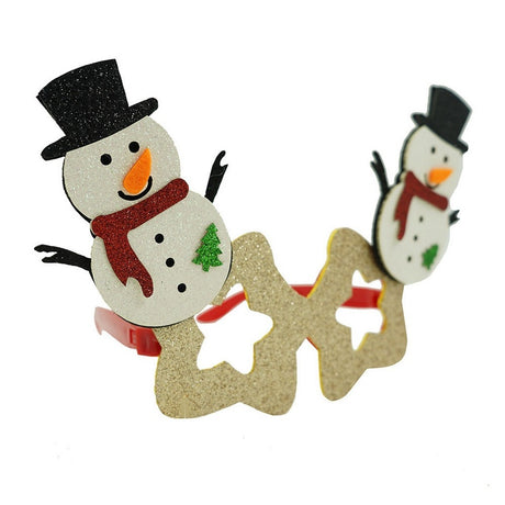 Ochelari petrecere de Craciun, forma de Stea cu Om de Zapada, Bej, din Plastic si Poliester, Flippy - vivimall.ro