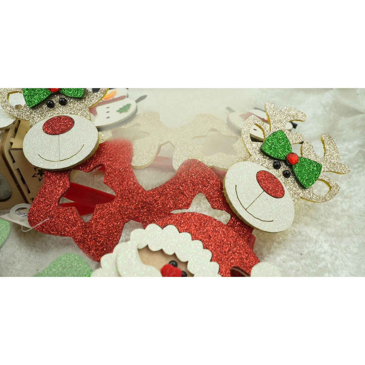 Ochelari petrecere de Craciun, forma  Stea cu Ren , Rosu, din Plastic si Poliester, Flippy - vivimall.ro