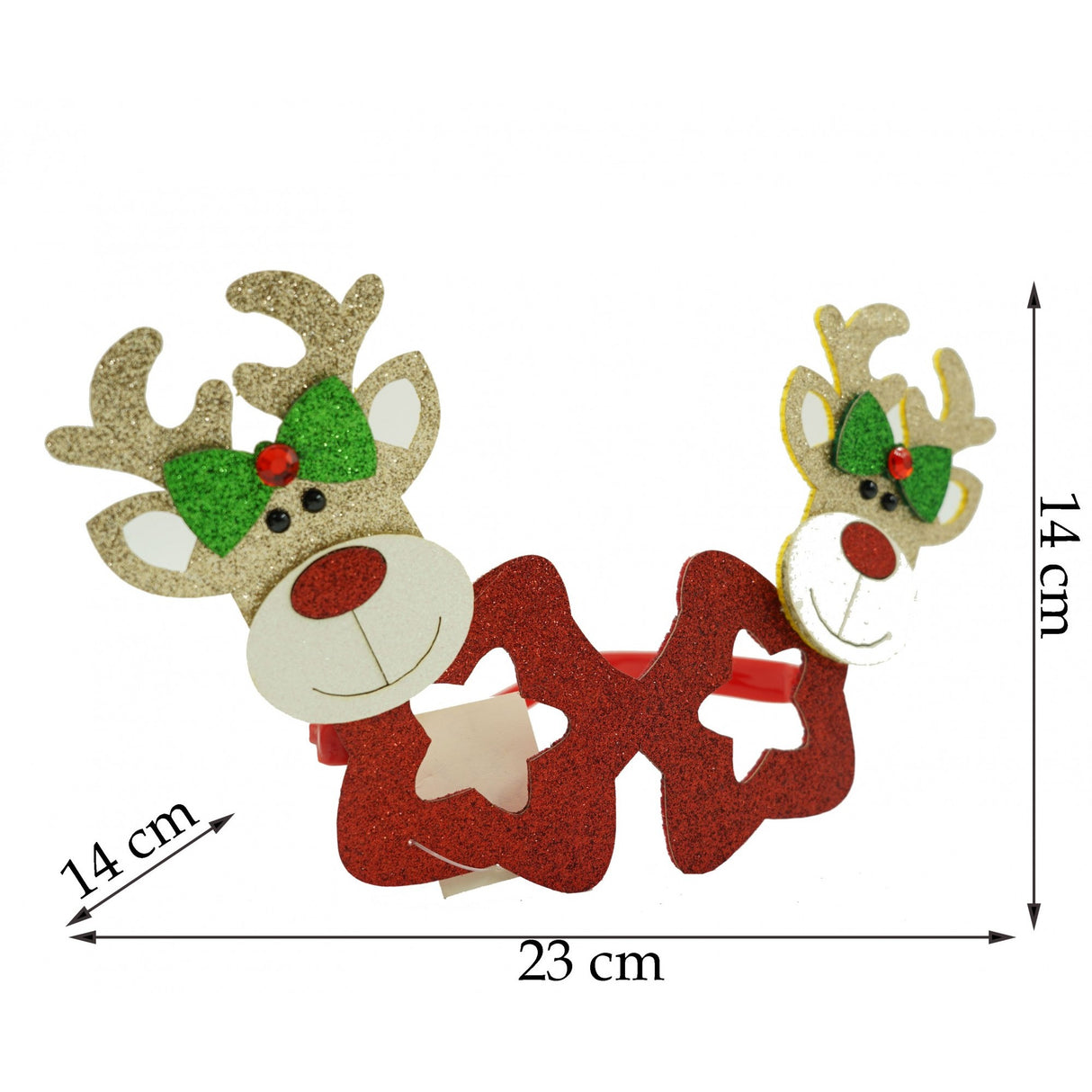 Ochelari petrecere de Craciun, forma  Stea cu Ren , Rosu, din Plastic si Poliester, Flippy - vivimall.ro