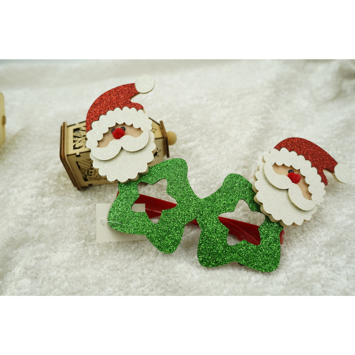 Ochelari petrecere de Craciun, tip Stea cu Mos Craciun, Verde, din Plastic si Poliester, Flippy - vivimall.ro