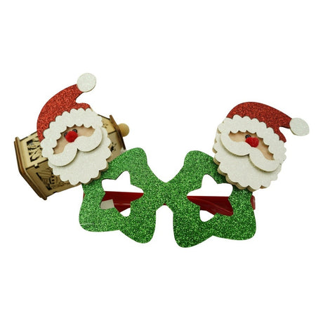 Ochelari petrecere de Craciun, tip Stea cu Mos Craciun, Verde, din Plastic si Poliester, Flippy - vivimall.ro