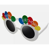 Ochelari Rotunzi Happy Birthday, Vivimall, Tematica Aniversare, Protectie Soare, din Plastic, 18.5x11.5 cm, Alb - vivimall.ro