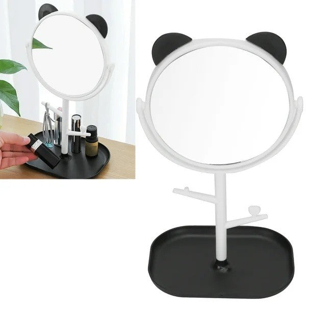 Oglina Cosmetica Cu Picior, Hd, Rotire 360 Grade, 15 Cm Diametru, Suport Bijuterii Baza + Brate, Model Cu Urechi, 30 X 16.5 X 15 Cm - vivimall.ro