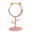 Oglina Cosmetica Cu Picior, Hd, Rotire 360 Grade, 15 Cm Diametru, Suport Bijuterii Baza Rotunda + 2 Brate, Model Cu Urechi, 31 X 14.5 X 15 Cm, Din Plastic, Roz/Galben - vivimall.ro