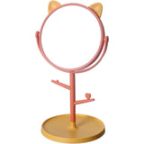Oglina Cosmetica Cu Picior, Hd, Rotire 360 Grade, 15 Cm Diametru, Suport Bijuterii Baza Rotunda + 2 Brate, Model Cu Urechi, 31 X 14.5 X 15 Cm, Din Plastic, Portocaliu/Galben - vivimall.ro