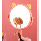 Oglina Cosmetica Cu Picior, Hd, Rotire 360 Grade, 15 Cm Diametru, Suport Bijuterii Baza Rotunda + 2 Brate, Model Cu Urechi, 31 X 14.5 X 15 Cm, Din Plastic, Portocaliu/Galben - vivimall.ro