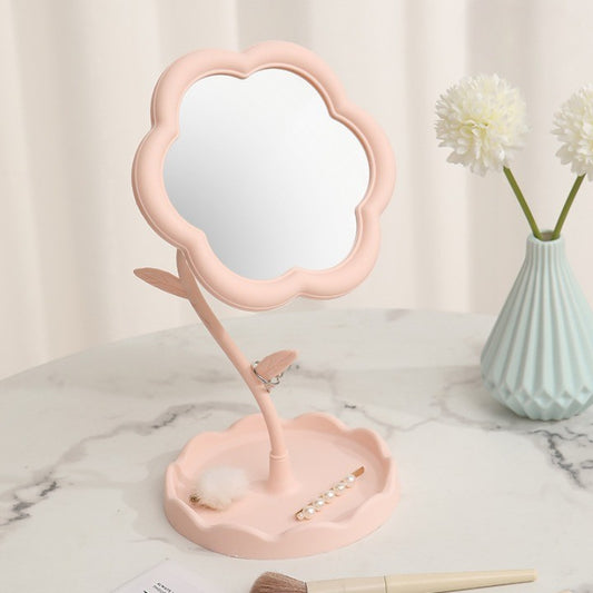 Oglinda De Machiaj Pentru Birou, Rotativa, Detasabila, Model De Floarea Soarelui, Suport Pentru Inele, Cu Depozitare, Roz - vivimall.ro