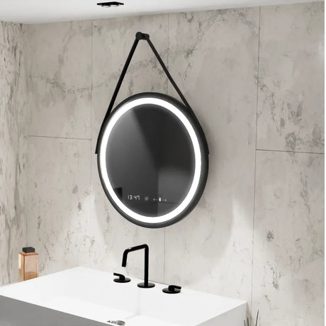 Oglinda Led Rotunda, 60Cm, Celeste Majeste Noir Eleve Motionglow Marcello, Sistem Dezaburire, Ceas & Termometru - vivimall.ro