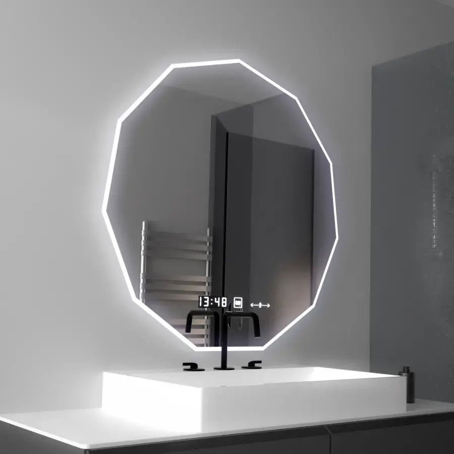 Oglinda Led Poligon, 70Cm, Judith Senzor Motionglow Marcello, Sistem Dezaburire, Ceas & Termometru - vivimall.ro