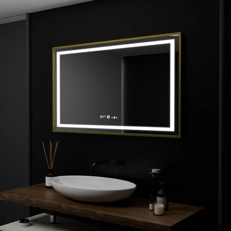 Oglinda Led Rectangulara, Verite Royale Gold Motion Glow Marcello, Sistem Dezaburire, Ceas & Termometru - vivimall.ro