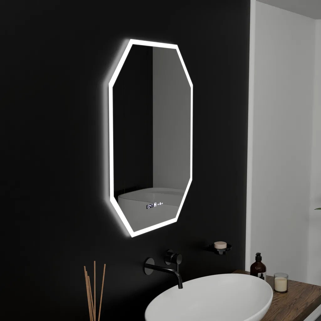 Oglinda Led Poligon, Hexaluce Senzor Motionglow Marcello, Sistem Dezaburire, Ceas & Termometru - vivimall.ro