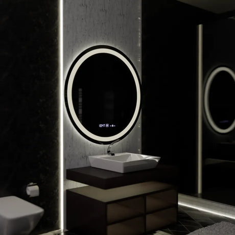 Oglinda Led Rotunda, 100Cm, Celeste Motionglow Marcello, Sistem Dezaburire, Ceas & Termometru - vivimall.ro