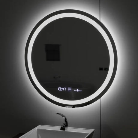 Oglinda Led Rotunda, 80Cm, Celeste Motionglow Marcello, Sistem Dezaburire, Ceas & Termometru - vivimall.ro