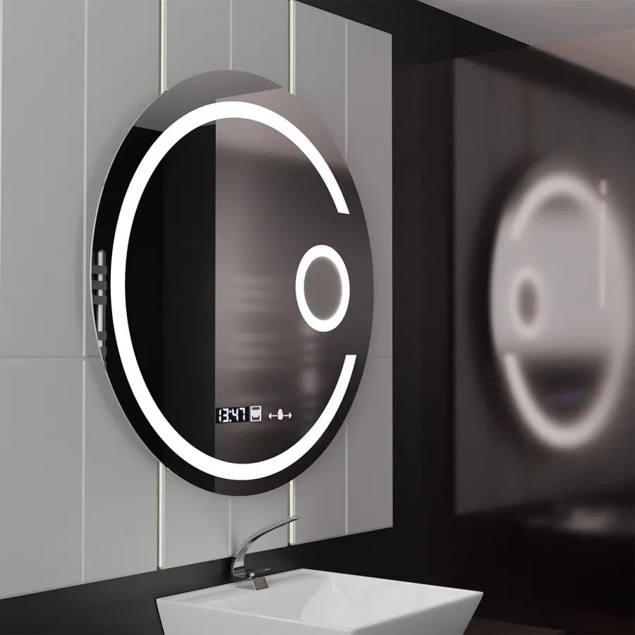 Oglinda Led Rotunda, 70Cm, Visio Motionglow Marcello, Sistem Dezaburire, Ceas & Termometru, Lupa Cosmetica - vivimall.ro