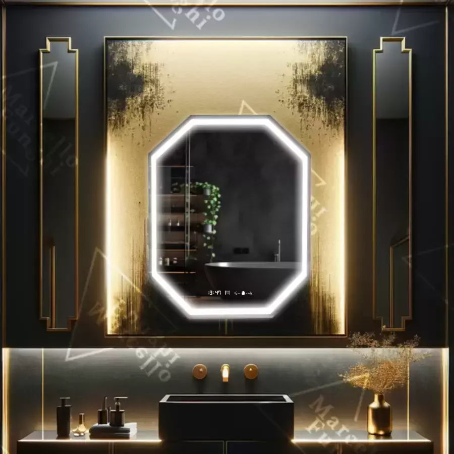 Oglinda Led Poligon, Ralya Senzor Motionglow Marcello, Sistem Dezaburire, Ceas & Termometru - vivimall.ro
