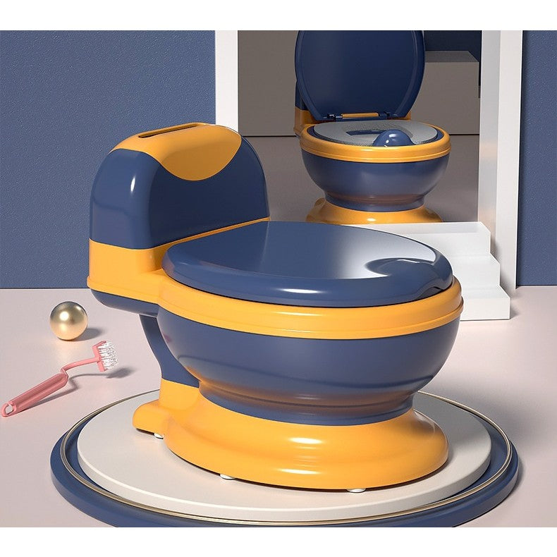 Olita Bebelusi, Vivimall, pentru Copii 1 - 8 Ani, Model Toaleta Adulti, Colac Moale PVC, Compartiment Detasabil, Cutie Depozitare Hartie, 34 x 32 x 19 cm, Albastru/Portocaliu - vivimall.ro